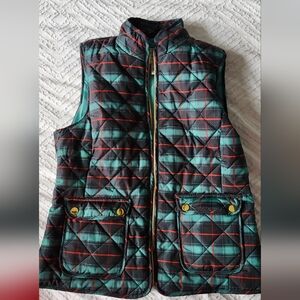 St Johns Bay Quilted Vest Green and Red Plaid